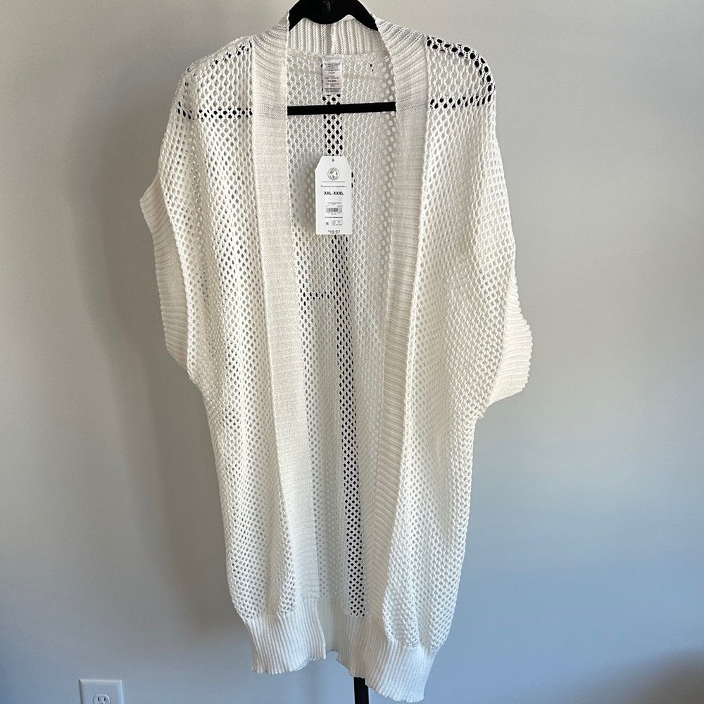 Time and Tru White Open-Knit Cardigan